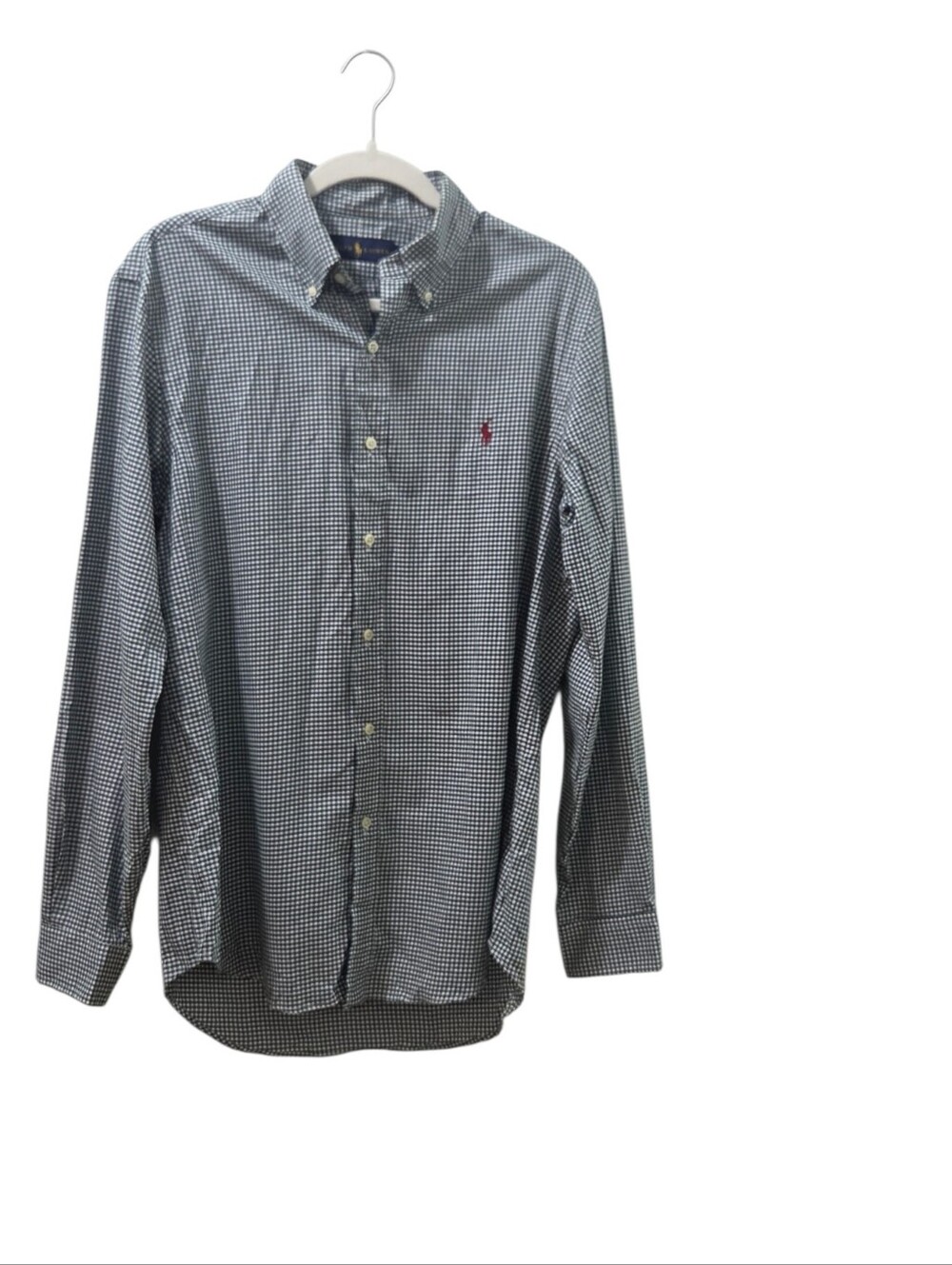 Ralph Lauren Green White Gingham Check M Button Down Shirt Red Pony Cotton